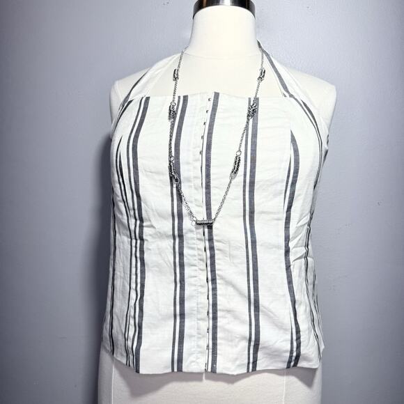 Future Collective Jeneé Naylor Halter Top XXL Beige Gray Stripe Smocked Back NWT - Picture 1 of 7
